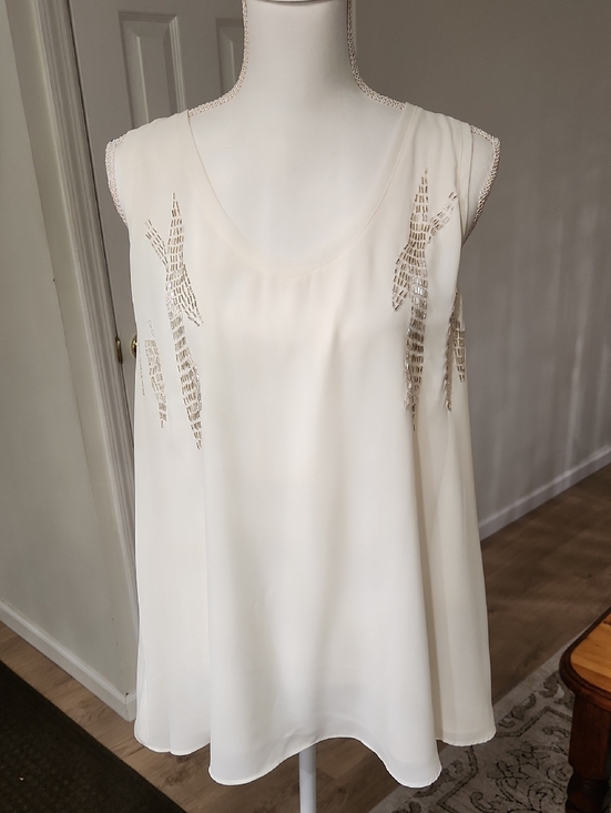 Alfani Tops - Alfani Ivory Chiffon V-neck Blouse Beaded Sleeveless Flowy Top Size 16